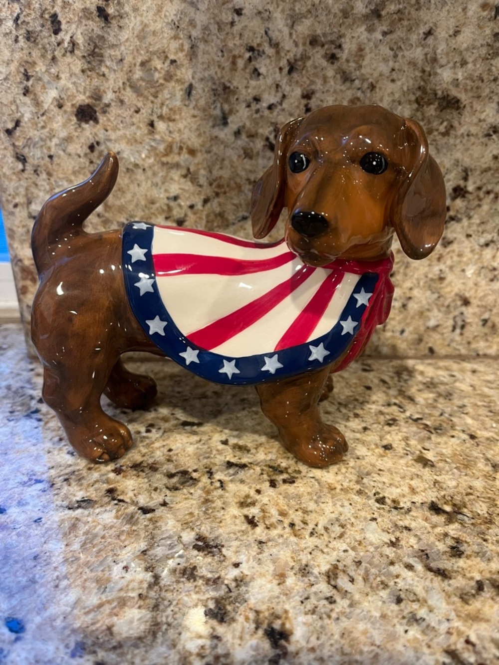 Blue Sky ClayWorks Patriotic USA Dachshund Figurine - Red, White & Blue Cape